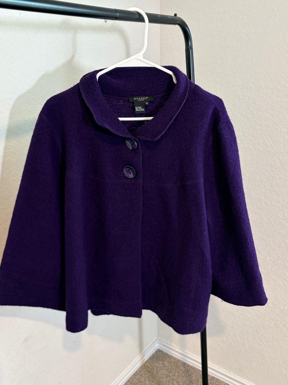 Sandro Deep Purple 100% Wool Cape Coat